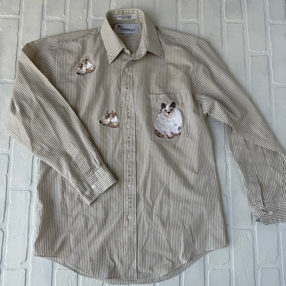 Mili Designs Women's Vintage Korean Embroidered Cat Button Down Shirt sz S/M - Picture 1 of 5